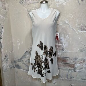 Gala L NWT deadstock silk dress A line sleeveless cream brown roses vintage 90s